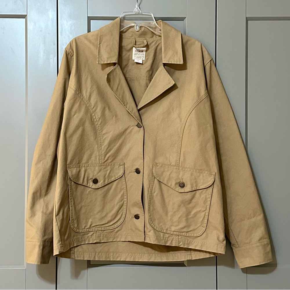 Filson Hunting Jacket Blazer Adjustable Waist Tan Made in USA Womens Size Medium